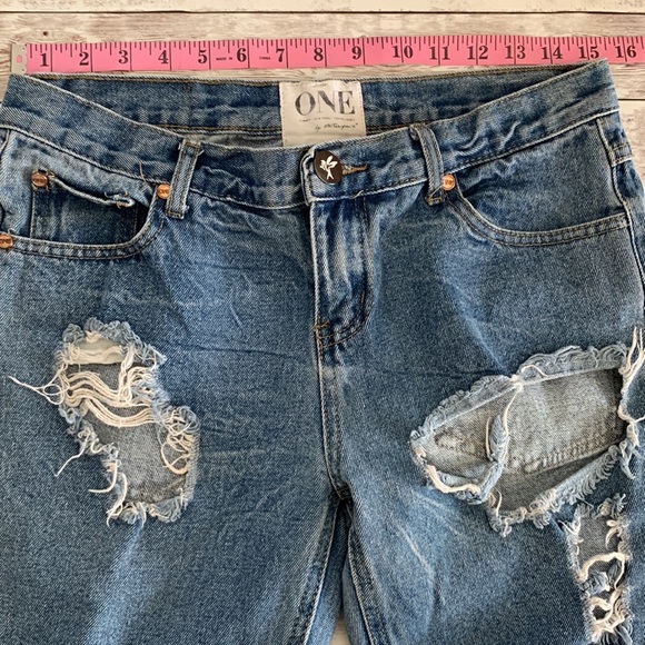 One Teaspoon Awesome Baggies Medium Wash Super Distressed Ripped Straight Jeans - Picture 11 of 14